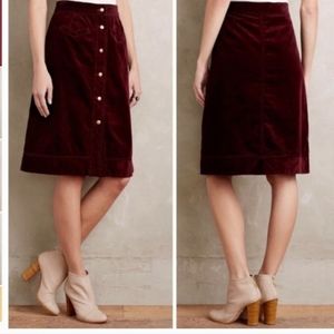 Anthropologie holding horses burgundy corduroy skirt size 10 snap front buttons